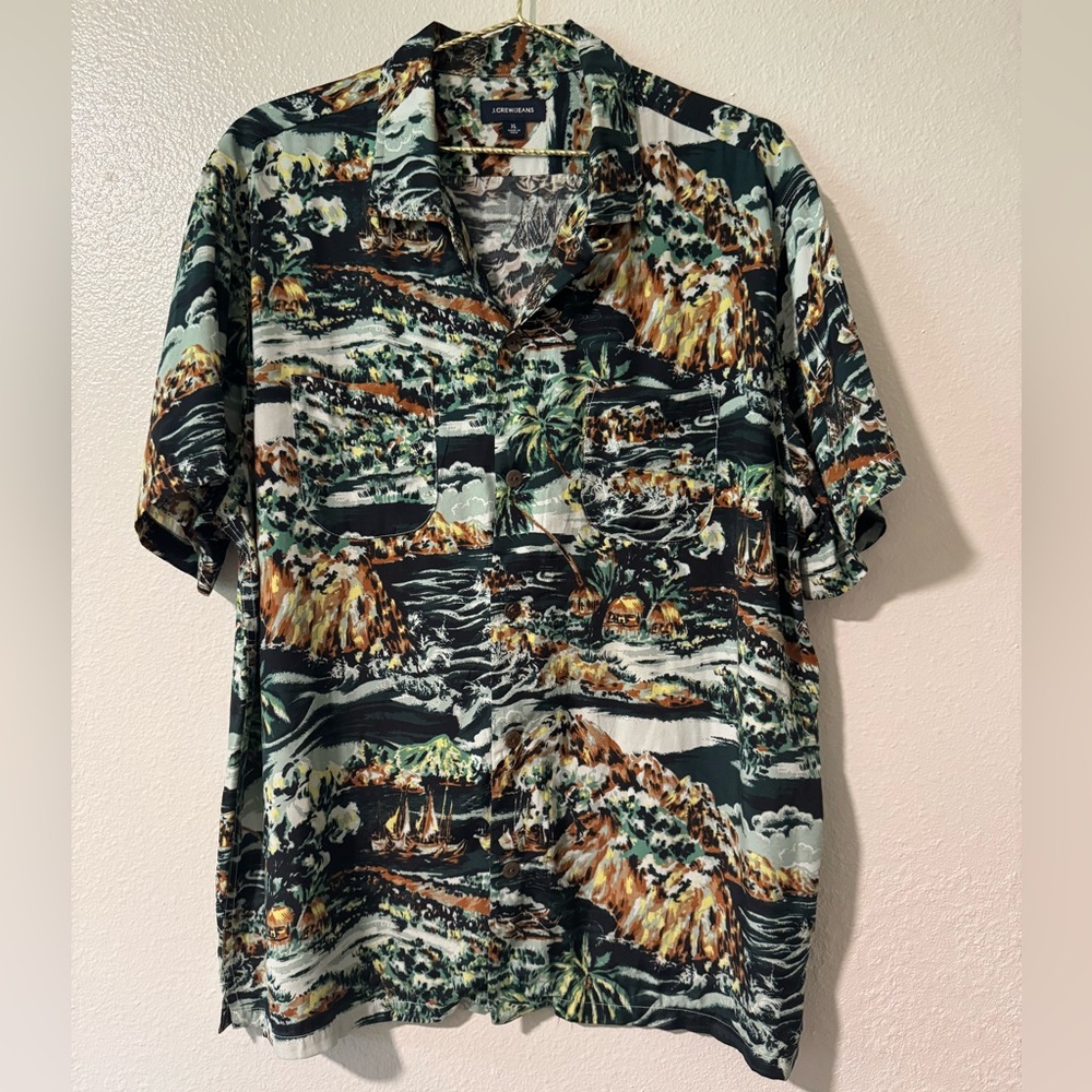 J. Crew Camp Collar Woven Button Down Shirt in Tropical Print
